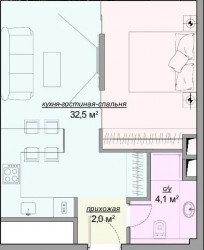 Двухкомнатная квартира 41.1 м²